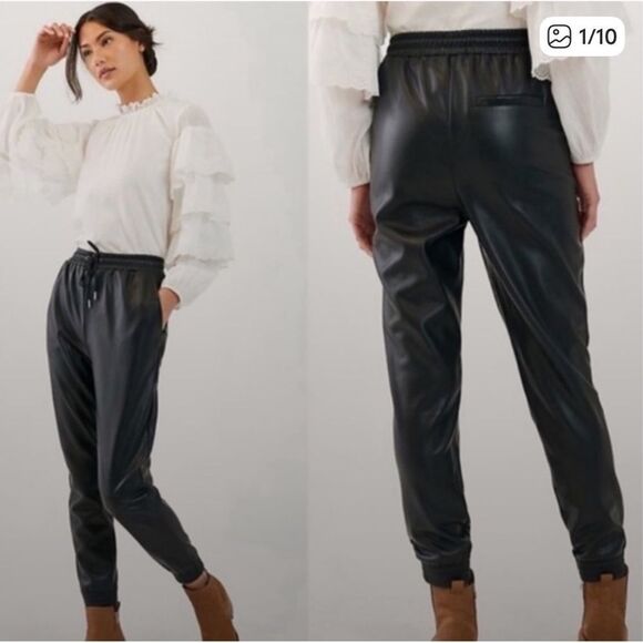 Anthropologie Pants - Anthropologie Avec Les Filles Faux Leather Ankle Zip Jogger Black Womens Large